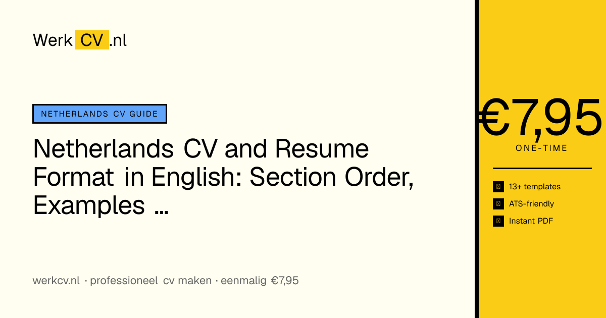 CV Format Netherlands in English (2026) | Examples + ATS Rules